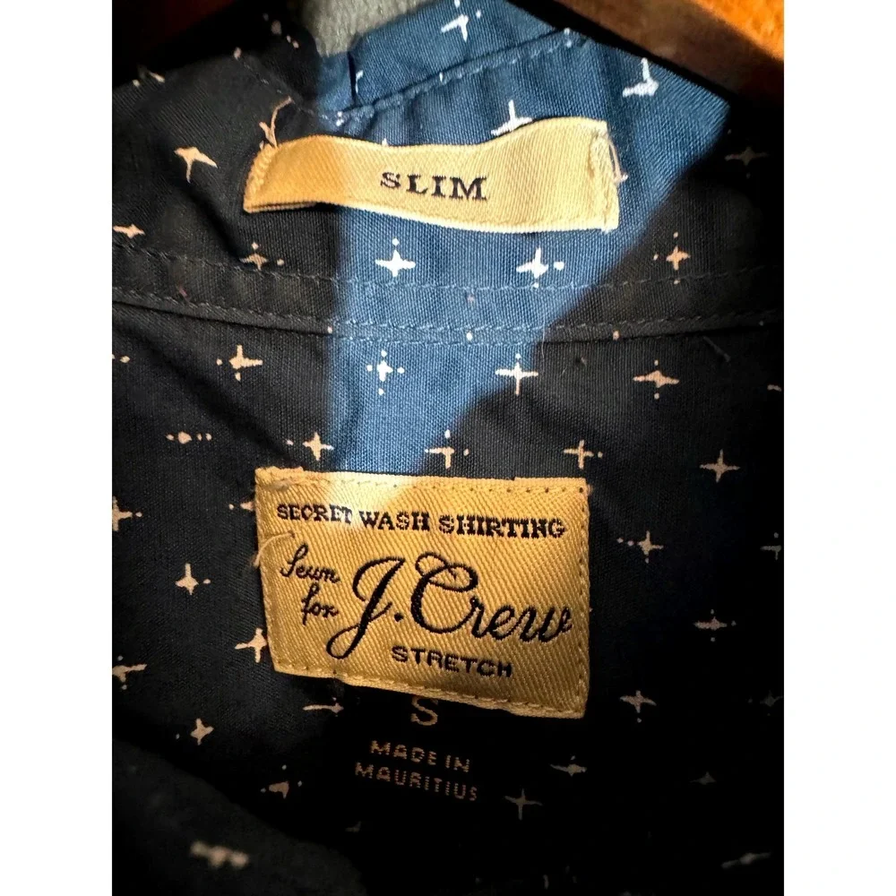 J.Crew Secret Wash Shirt Mens Small Slim Fit Blue Star Print Button Down Stretch